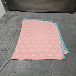 Kickee Pants Blanket Pink Bay Sand Piper Blue Trim Baby Infant Newborn Swaddling